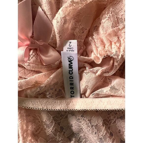 Torrid Plus 2xl Pink Lace Underwire Babydoll Lingerie Chemise Semi Sheer Ruffle - Picture 5 of 5